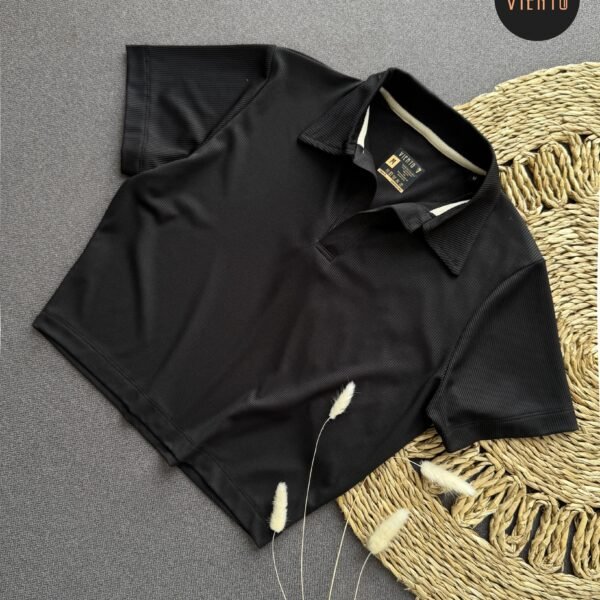 RIB Collar Crop Top- Black