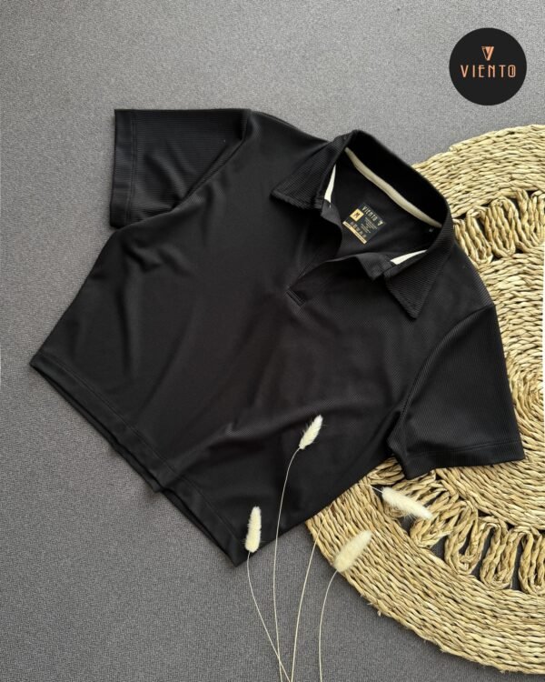 RIB Collar Crop Top- Black