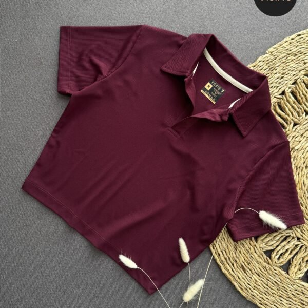 RIB Collar Crop Top- Maroon